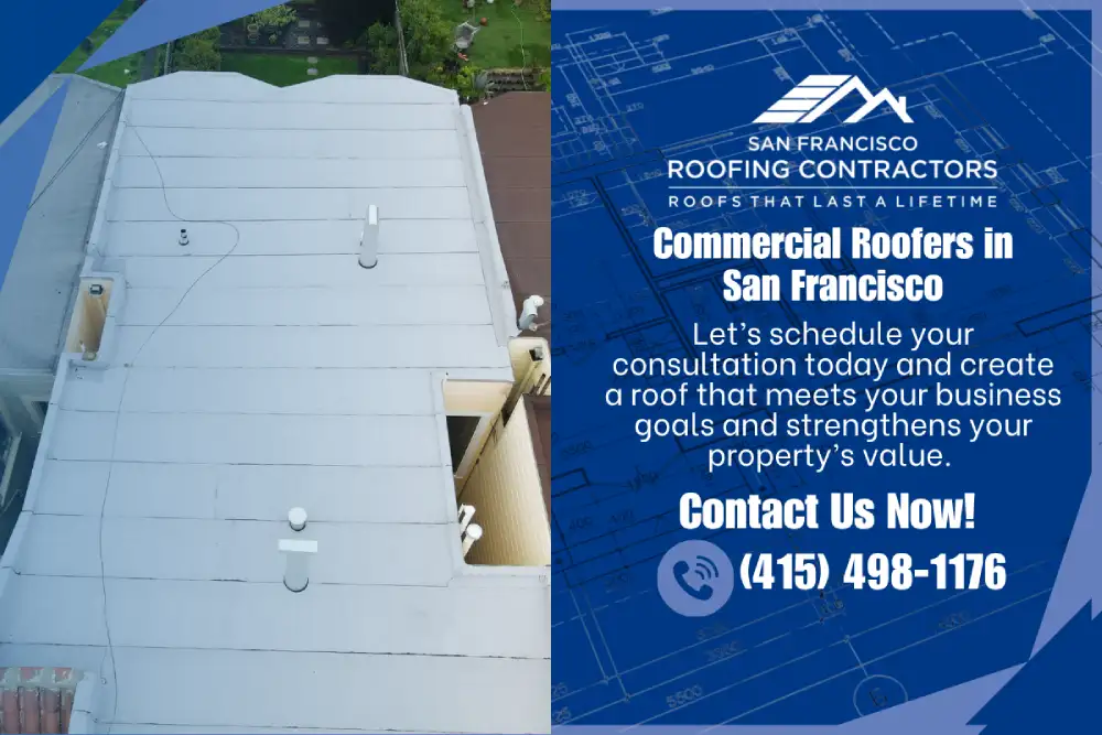 Flat commercial roof serviced by skilled commercial roofers in San Francisco