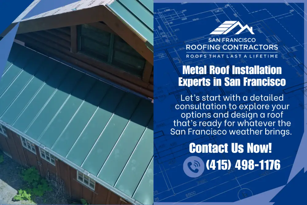 Metal roof displayed next to metal roof installation experts in San Francisco