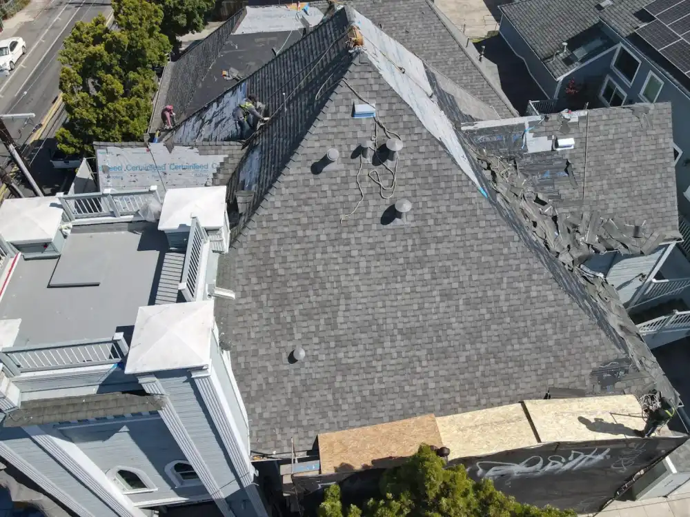 Premium residential shingle roofing installed on San Francisco luxury home