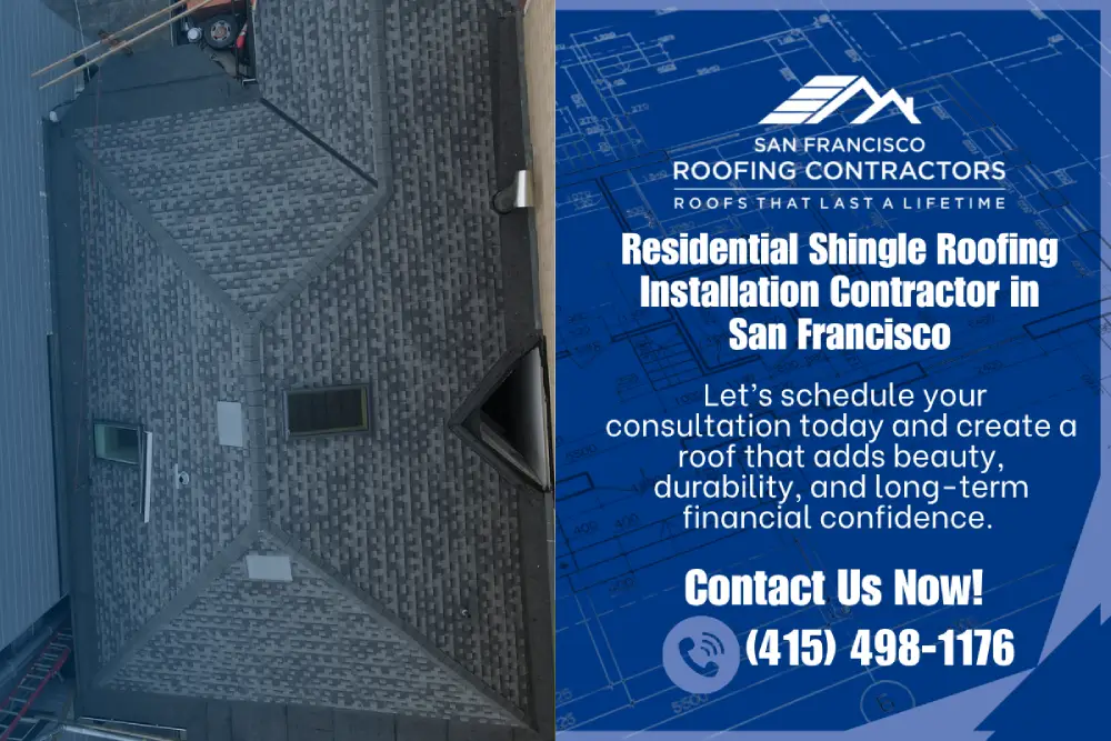 Shingle roof installation for residential property in San Francisco