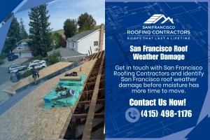 Weather-damaged residential roof in San Francisco, CA.