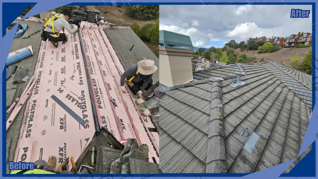 Tile roof replacement before and after
