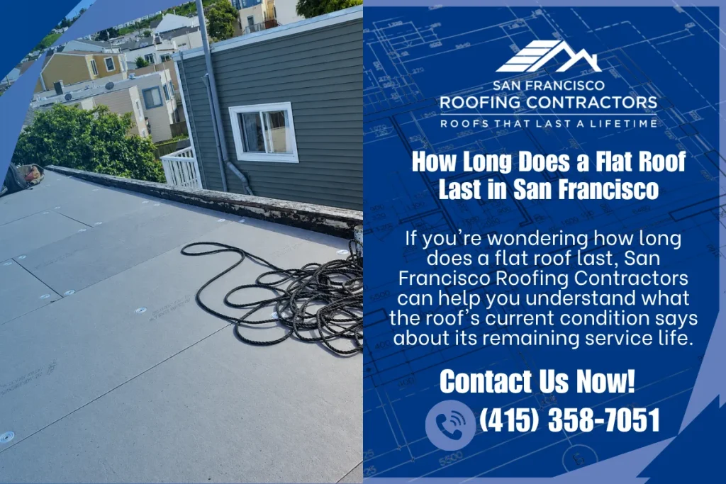 Flat roof on a San Francisco home showing roofing membrane and rooftop conditions